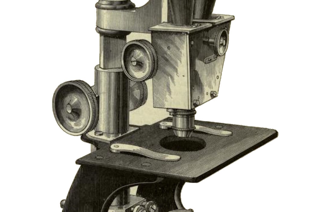 A portion of an early binocular microscope developed by John Leonhard Riddel in the early 1850s. Early_binocular_microscope_by_John_Leonhard_Riddel_teaser.jpg