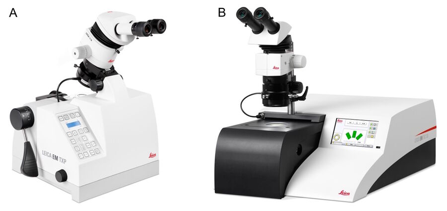 a) To reach the area of interest, basic cross sectioning was done with the EM TXP for 20 minutes. b) Then, to have a high-quality cross-section surface, broad ion-beam milling was performed with the EM TIC 3X; preparation of the Au wires required 3 hours, while the Al/diamond/C material required 6 hours.