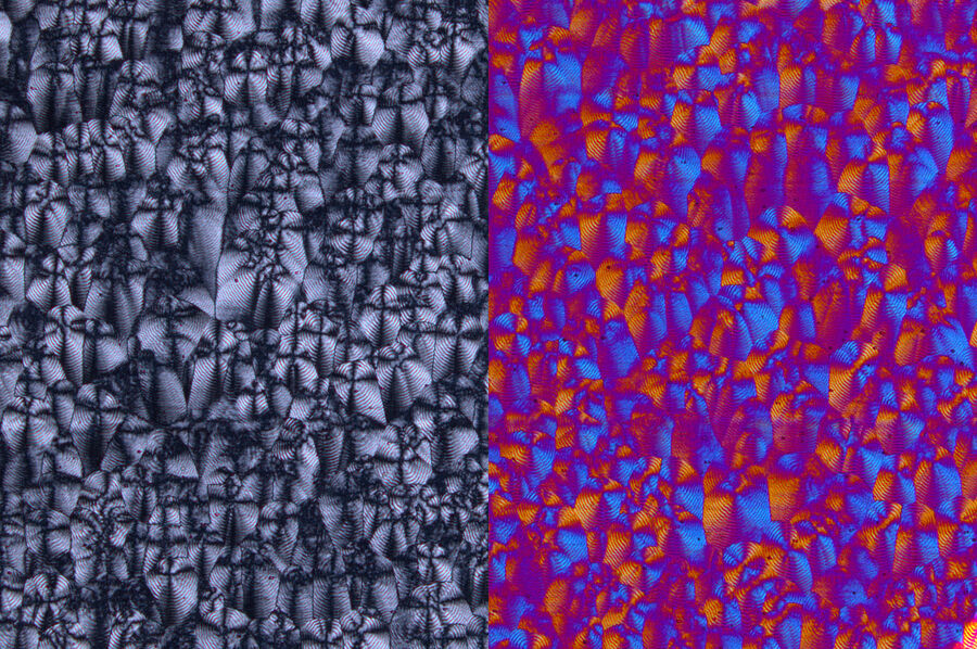 Polyethylene film with parallel and crossed polarizers and a lambda plate