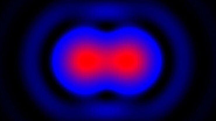 Intensity distribution (arbitrary color coding) of an image of two points where the distance between them corresponds to the Rayleigh criterion.