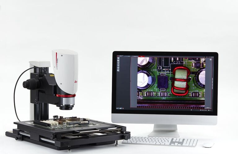 DVM6 with low magnification objective, 420 mm column, and XL universal base plate.