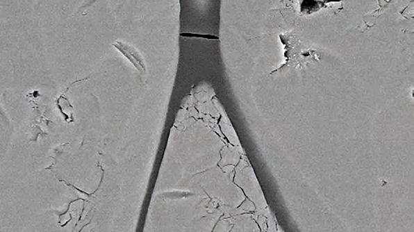 Calcium Carbonte (Calcite and Aragnoite) with organic membranes between the carbonate, Ion beam polished with the Leica EM TIC 3X (Rotary Stage)