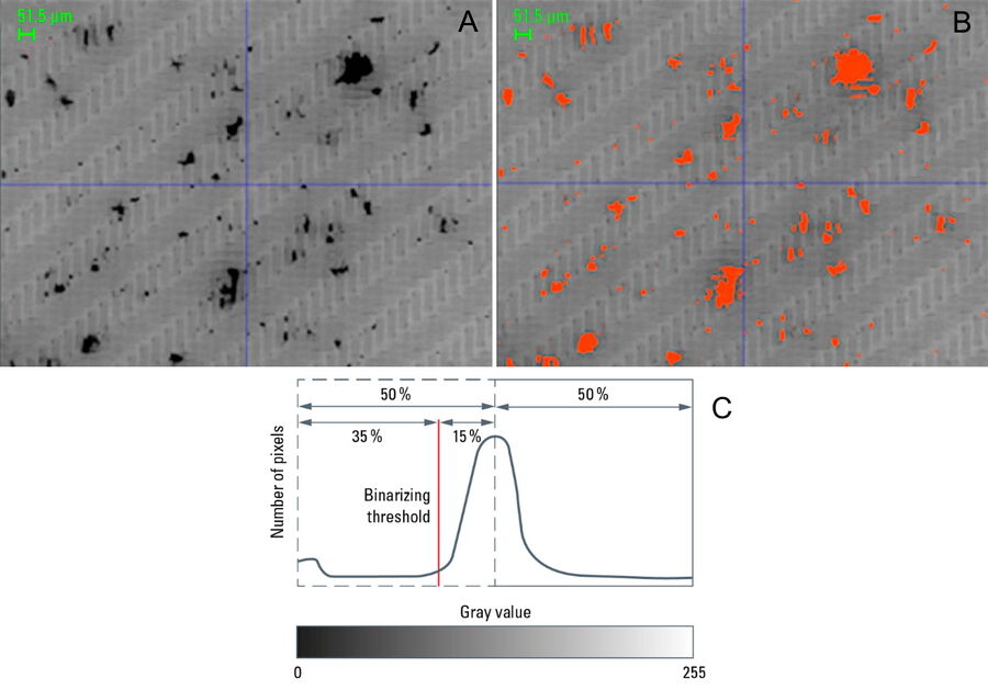 Optical microscope image of particles on a filter 